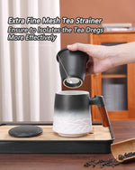 Load image into Gallery viewer, ZENS Tea Mug with Infuser and Lid for Loose Leaf Tea Steeper, 16.9oz Embossed Ceramic Tea Cup with Fine Tea Strainers, Wood Handle Large Diffusers Mugs for Tea Lovers Gifts