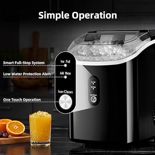 Nugget Countertop Ice Maker with Soft Chewable Pellet Ice, Automatic 34Lbs/24H,Pebble Portable Ice Machine with Ice Scoop, Self-Cleaning, One-Click Operation, for Kitchen,Office, Bar(Highlight Black)