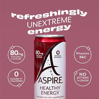 ASPIRE® Cranberry, Healthy Energy Drink 80mg Natural Caffeine, Zero Sugar No Carbs Keto Friendly, 12 Pack Green Tea Sugar Free Drink Low Caffeine Zero Calorie