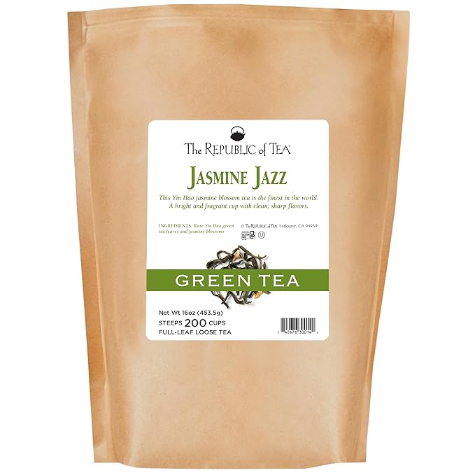 The Republic of Tea Jasmine Jazz Green Full-Leaf Loose Tea | 1 Pound Bulk Bag | Steeps 200 Cups