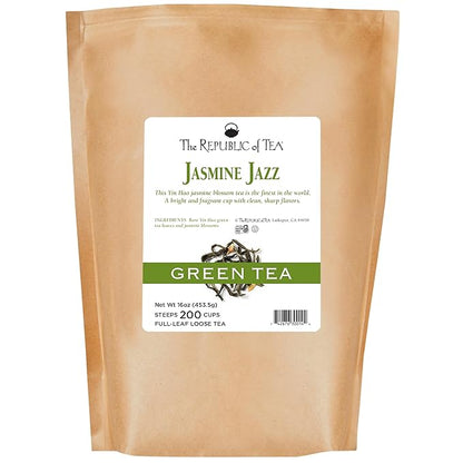 The Republic of Tea Jasmine Jazz Green Full-Leaf Loose Tea | 1 Pound Bulk Bag | Steeps 200 Cups