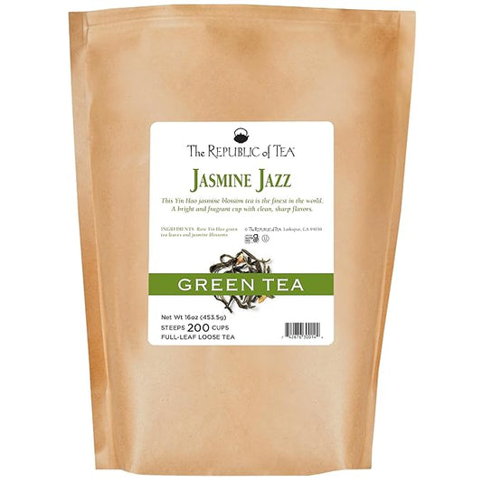 The Republic of Tea Jasmine Jazz Green Full-Leaf Loose Tea | 1 Pound Bulk Bag | Steeps 200 Cups