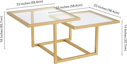 Henn&Hart 43" Wide Square Coffee Table in Brass, Modern coffee tables for living room, studio apartment essentials