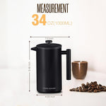 Load image into Gallery viewer, Utopia Kitchen Stainless Steel French Press Coffee Maker 34 Oz (1 Litre) with 2 Extra Filters, French Press Coffee &amp; Tea Maker for Kitchen &amp; Camping, Cold Brew Cafetiere, Black