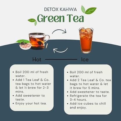 Tea Leaf & Co. Detox Kahwa Green Tea Bags (50 Count), Green Tea with Ginger, Tulsi & Rock Salt, Caffeinated, Natural Green Tea, Blended with Fresh Herbs and Spices, Gluten Free