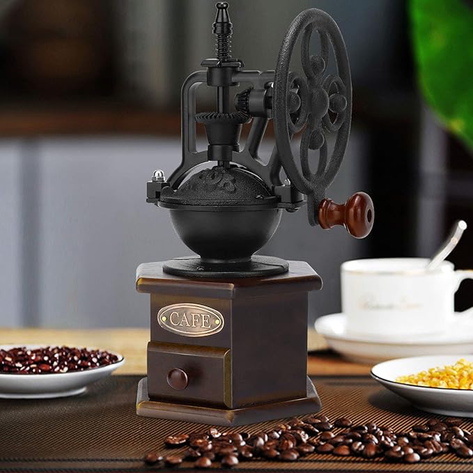 IMAVO Manual Coffee Grinder, Wooden Coffee Bean Grinder with Cast Iron Hand Crank, Antique Design, Perfect for Home, Coffee Shop, Gift