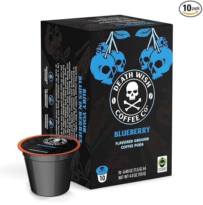 Death Wish Coffee, Single Serve Coffee Pods - Fair Trade - Blueberry Vanilla Flavored
