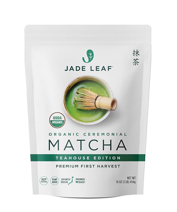Jade Leaf Matcha Organic Ceremonial Grade Green Tea Powder - Farm Direct First Harvest - Authentic Japanese Origin (1 Pound Bulk Pouch)
