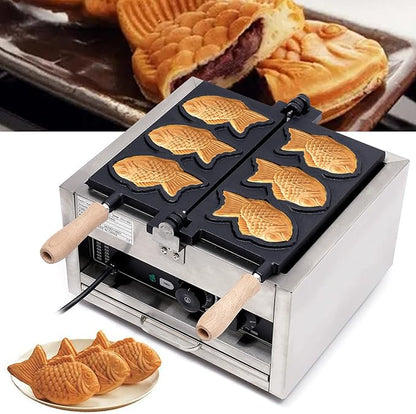 1.5kw Fish Waffle Maker, Stainless Steel Non-Stick Electric Cake W-affle M-aker with Double-Sided Heating Plate, Waffle Maker with 3 Fish-Shaped Mold Slots, 122~572℉, Anti-Scald Handles, Timer（0-5min）
