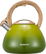 Load image into Gallery viewer, MARSKITOP Whistling Tea Kettle for Stove Top, 2.6 Quart Teapot for Stovetop, Stainless Steel Tea Pot for Stove with Wood Pattern Handle, Light Green