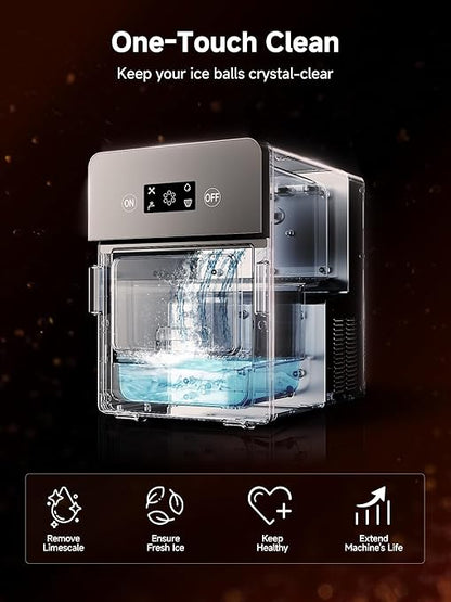 2" Clear Ice Ball Maker with ClearCore Technology, 150 pcs/Day, 4 pcs in 38 Mins, Sphere Ice Maker with Enhanced Insulation, Self-Cleaning, Automatic Water Supply for Whiskey & Bourbon
