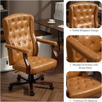 Load image into Gallery viewer, ECOTOUGE Ergonomic Executive Office Chair, Tufted Faux Leather Home Office Desk Chair, Vintage Wingback Swivel Work Chair, Classic Retro Computer Chair, Brown