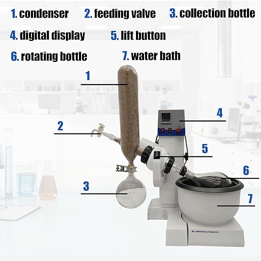 TECHTONGDA Rotary Evaporator with Automatic Lifting, 2L Lab Vacuum Evaporator, Laboratory Equipment Kit with Temperature LCD Display, Rotation Speed 20-200 RPM