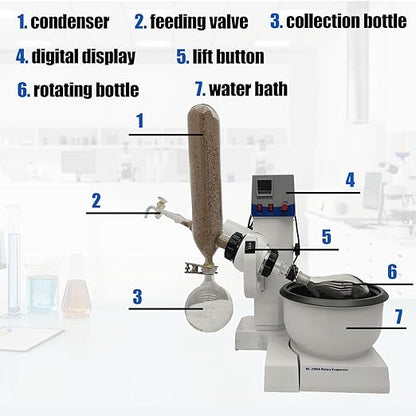 TECHTONGDA Rotary Evaporator with Automatic Lifting, 2L Lab Vacuum Evaporator, Laboratory Equipment Kit with Temperature LCD Display, Rotation Speed 20-200 RPM
