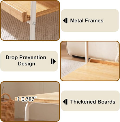 Coffee Table with 2 Tier Storage- Farmhouse Bamboo Coffee Tables, Mid Century Modern Center Table, Tea Tables for Living Room, Bedroom, Office, Patio (Natural)