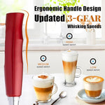 Load image into Gallery viewer, Nahida Red Milk Frother Wand for Coffee - Rechargeable Handheld Electric Whisk with 3 Heads, 3 Speeds - Drink Mixer for Latte, Cappuccino, Hot Chocolate