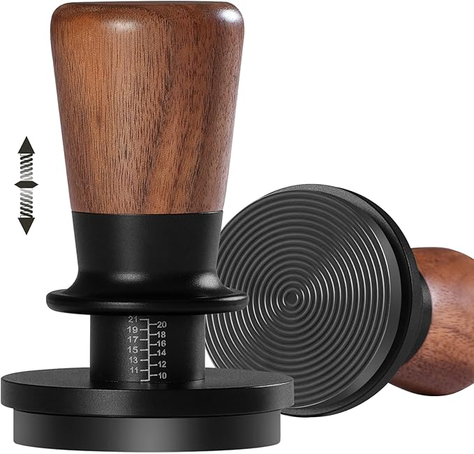 PUSEE 51mm Espresso Tamper,Calibrated Tamper with 30lbs Double Spring Loaded Tamper Walnut Wood Coffee Tamper for Barista Home,Titanium PVD Coating Base Tamper Espresso Tool Fits 51mm Portafilters