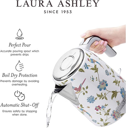 Laura Ashley Stainless Steel Electric Kettle 1.7 Liter - 1500W Rapid Boil Electric Kettles for Boiling Water - Electric Tea Kettles Automatic Shut Off - Overheat & Boil Dry Protection Jug Kettle