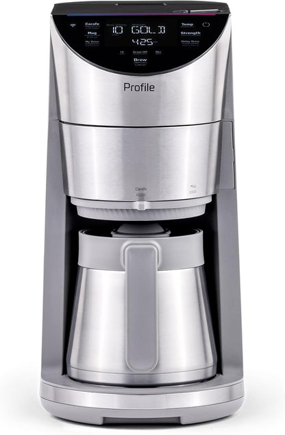 GE Profile Smart Grind & Brew Coffee Maker w/Podless Single Serve, 90oz Water Reservoir, 10 Cup Thermal Carafe, Voice Control, Adjustable Burr Grinder, SCA Certified, Barista-Quality, Stainless Steel
