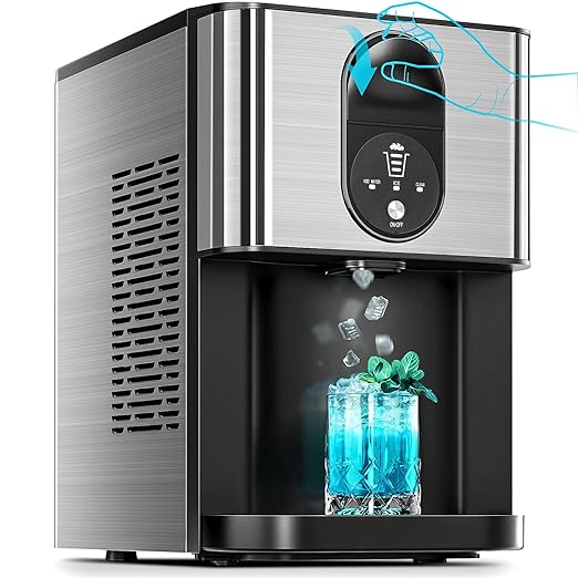 Kismile Countertop Nugget Ice Maker, Pebble Ice Maker with Self-Cleaning, 50lbs/24H, Soft Chewable Pellet Ice, One-Click Operation, for Home & Kitchen (Silver)