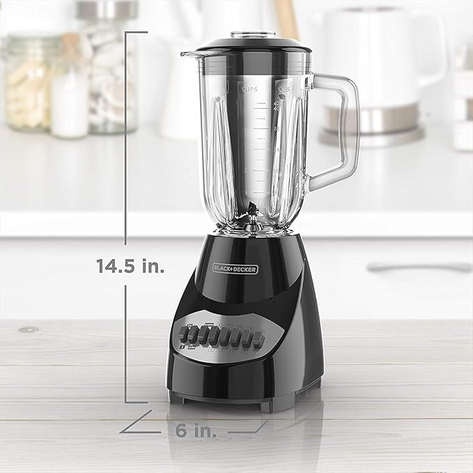 BLACK+DECKER Countertop Blender with 6-Cup Glass Jar, 10-Speed Settings, Black, BL2010BG