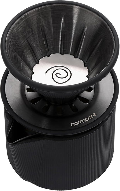 Normcore Travel Pour Over Set, Portable Pour Over Coffee Maker Set, Single Cup Travel Coffee Dripper, Use V60 and Wave Filter Paper Coffee Maker, 304 Stainless Steel, Matte Black Coating