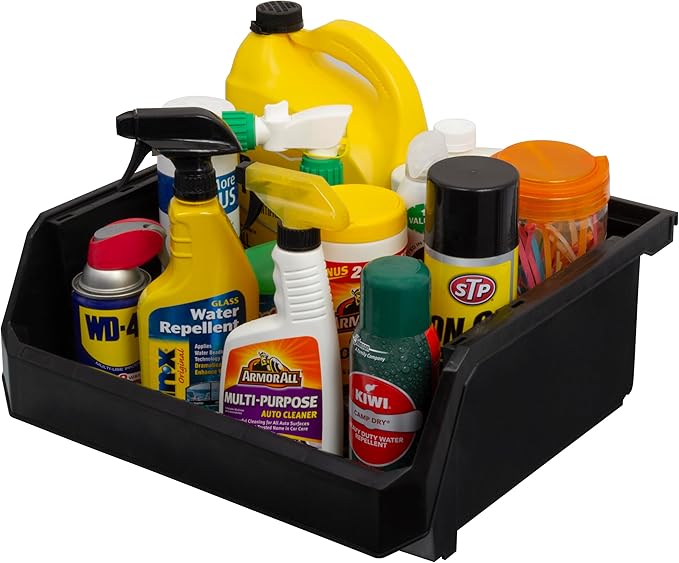 Plastic Containers for Organizing and Storage Bins for Closet, Kitchen, Office, Garage or Pantry Organization, Stackable Bins, Extra Large (14.8" x 16.5" x 7"), 4-Pack, Black