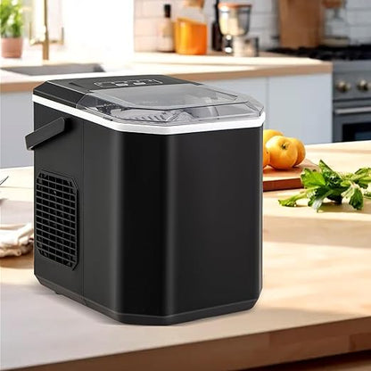 COSTWAY Countertop Ice Maker with Self-Cleaning, 9 Ice Cubes Ready in 6-13 Mins, 26.5Lbs/24H, 2 Sizes of Bullet Ice, Portable Ice Machine with Handle, Ice Scoop and Basket for Home Office (Black)