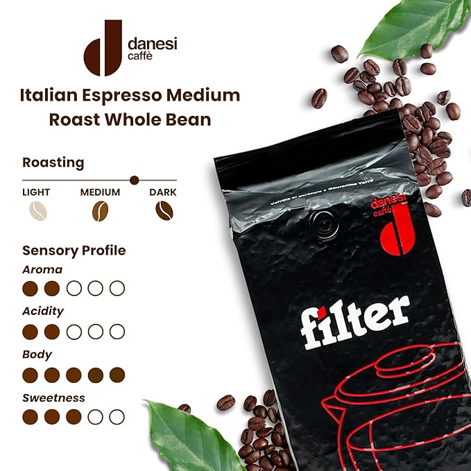 Danesi Caffe Italian Whole Coffee Beans - Espresso Coffee Beans and Medium Roast Whole Bean - Perfect for Espresso Machines, French Press, and Home Brewing - Filter (2.2 lb)