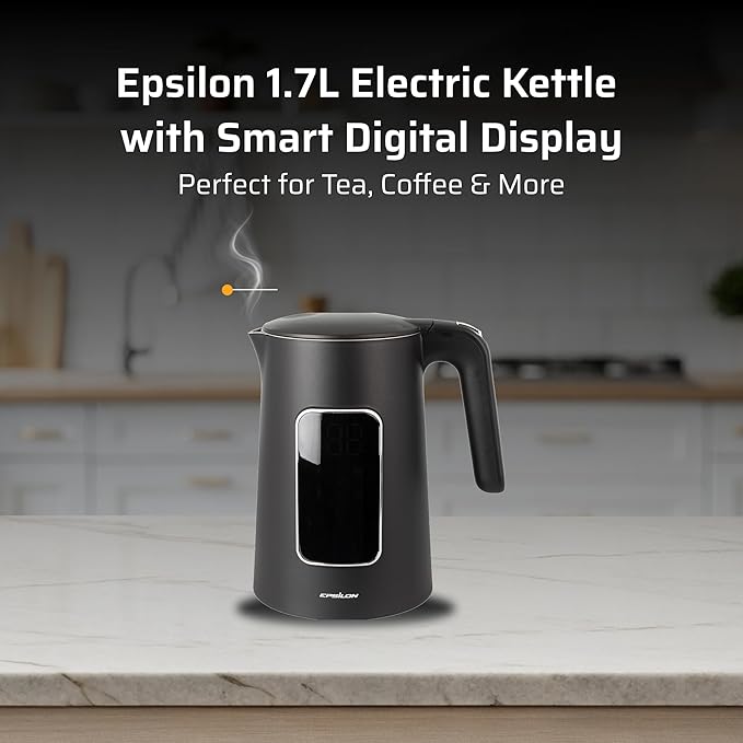 Epsilon LCD Electric Kettle 1100W - 1.7L Hot Water Tea Kettle with Digital Display, Temperature Control, Fast Boil, BPA-Free Electric Teapot with Auto Shut-Off & Boil Dry Protection