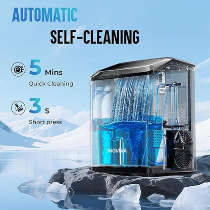 Nugget Ice Maker Countertop, 40lbs/24H Soft Chewable Pellet Ice Machine with Self-Cleaning, Sonic Ice Maker for Home Kitchen, Office - Black Stainless