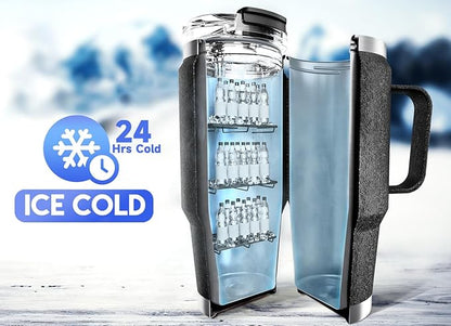 Meoky 32oz Tumbler with Handle, Stainless Steel Travel Mug with 2-in-1 Straw and Sip Lid, Vacuum Insulated Coffee Mug, 100% Leak Proof, Keeps Cold for 24 Hours or Hot for 8 Hours (Night)