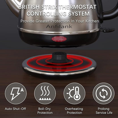 Electric Gooseneck Kettle, 1L 1500W Fast Boil, 100% Stainless Steel BPA Free Pour-Over Coffee & Tea Kettle, Water Boiler with Auto Shut & Boil-Dry Protection, Silver