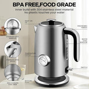 Pukomc Electric Kettle,1.7L Stainless Steel Electric tea kettle with Temperature Gauge, Fast Boiling, Auto Shut - off, BPA - Free, Boil - Dry Protection, (Silver)