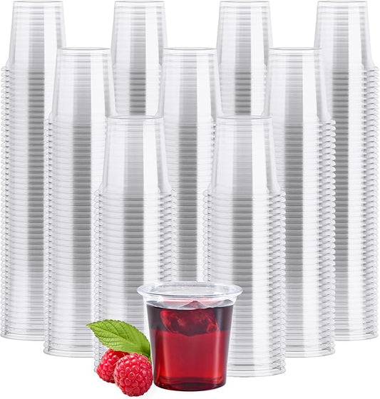 JOLLY CHEF 1000 Pack Plastic Shot Glasses, 1 oz Clear Disposable Jelly Cups Reusable Perfect for Wine Tasting, Whiskey, Food Samples, Halloween, Thanksgiving Party, Wedding, Christmas