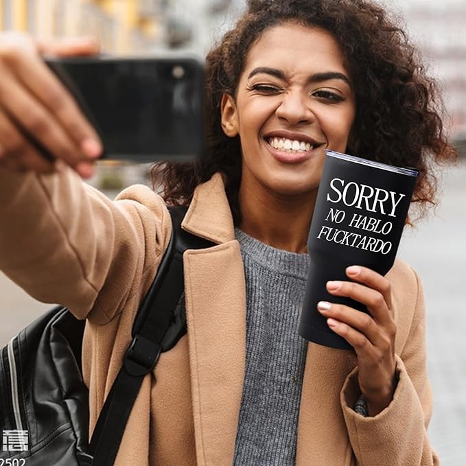 COMOOO Sorry No Hablo Fuctardo 30oz Travel Tumbler, Funny Gift for Men Women Friends Brother Dad Sister Co-workers Colleague Employee, Insulated Stainless Steel