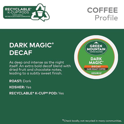 Green Mountain Coffee Dark Magic Decaf, Keurig Single Serve K-Cup Pods, Dark Roast Coffee, 60 Count, (6 Packs of 10)