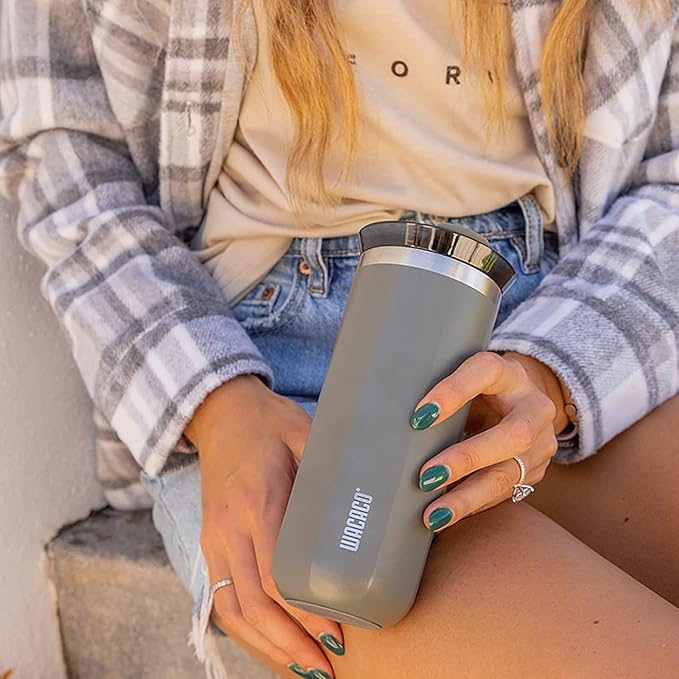 WACACO Octaroma Grande Vacuum Insulated Coffee Mug, 15 fl oz (435ml), Double-wall Stainless Steel Travel Tumbler With Drinking Lid, Dim Grey