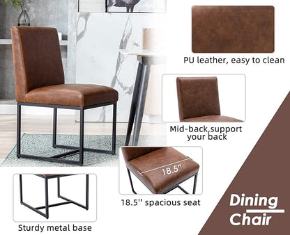 CIMOTA Modern Dining Chairs Set of 6, Leather Dining Room Chairs Upholstered Mid Century Armless Guest Side Chair with Black Base for Dining Room/Kitchen, Vintage Brown 6PCS