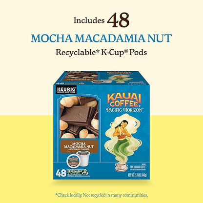Kauai Coffee K-Cup Pods for Keurig Brewers – Arabica Coffee, 10% Hawaiian – Medium Roast, Savory and Chocolatey Aroma – Mocha Macadamia Nut, 1 Pack of 48 Single Serve K-Cups
