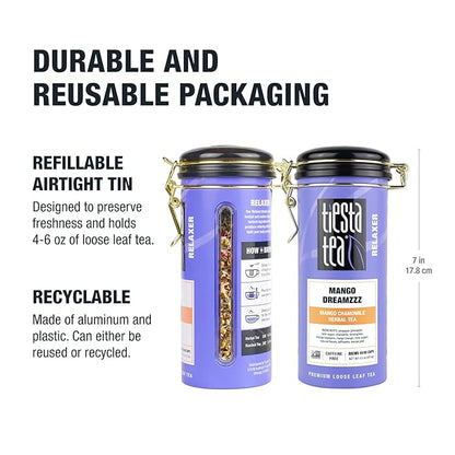 Tiesta Tea - Mango Dreamzzz Chamomile Loose Leaf Herbal Tea, Relaxing Chamomile & Lemongrass Blend, Caffeine-Free, Brew Hot or Iced, Refillable Tin, Makes Up to 50 Cups, 3 Ounce