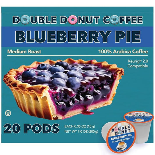Double Donut Coffee Blueberry Flavored Coffee Pods, Medium Roast Coffee,Compatible with Keurig K Cups Brewers, 20 Count
