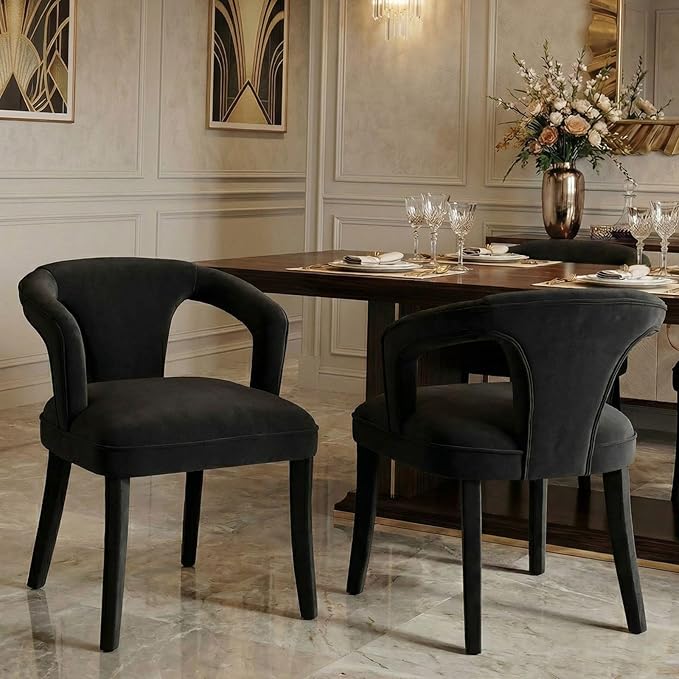 Dining Chairs Set of 2, Modern Velvet Kitchen Chairs, Fully Upholstered Side Chairs for Kitchen/Dining Room/Living Room/Restaurant, Black