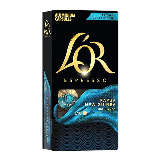 L'OR Espresso Capsules, 10 Count Papua New Guinea, Single-Serve Aluminum Coffee Capsules Compatible with the L'OR BARISTA System & *Nespresso Original Machines, 10 Count (Pack of 1)