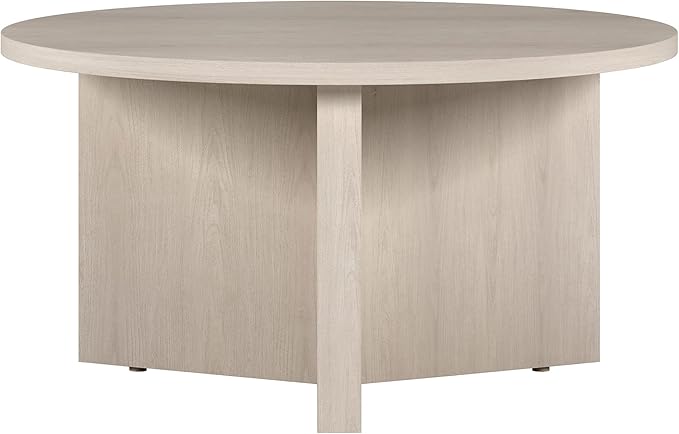 Henn&Hart 32" Round Wood Pedestal Coffee Table for Living Room, Family Room, Office, or Apartment, Alder White