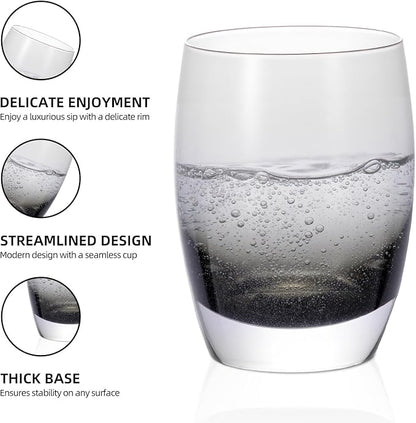 KAMMAK Smoky Gray Whiskey Glasses Set, 12.82 oz (380 ml) Old Fashioned Tumbler with Delicate Rim, Thick Heavy Bottom Glass & Seamless Design for Scotch, Bourbon, Cocktails