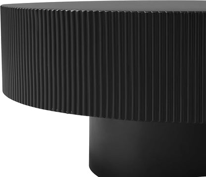 31.5 Inch Round Drum Coffee Table, Modern Handcraft Fluted Drum Coffee Table, Wooden Round Coffee Table Center Table Cocktail Table with Stable Pedestal for Living Room Apartment (Black)