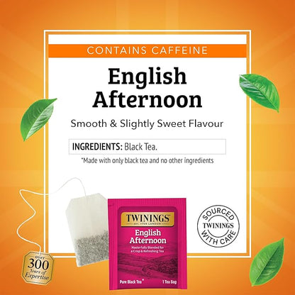 Twinings English Afternoon Black Tea Individually Wrapped Bags, 20 Count (Pack of 6), Smooth & Slightly Sweet, Caffeinated, Enjoy Hot or Iced, 120 Teabags
