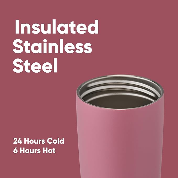 Owala SmoothSip Slider Insulated Stainless Steel Coffee Tumbler, Reusable Iced Coffee Cup, Hot Coffee Travel Mug, BPA Free 20 oz, Purple/Pink (Crochet Queen)