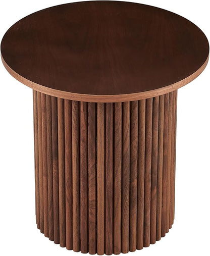 NORDICANA Nesting Round Coffee Table Set of 2, Boho 2 Piece Side Table End Table Set for Living Room Bedroom, Manufactured Wood Top with Walnut Veneer